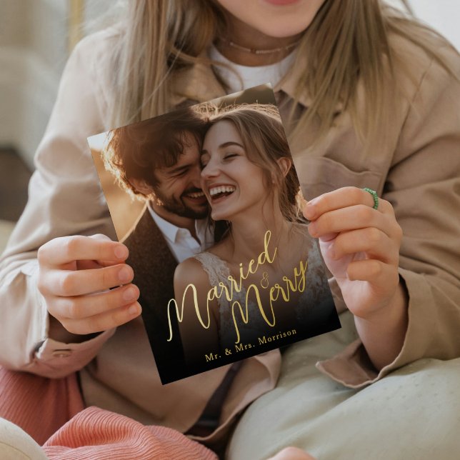 Tarjeta Festiva Con Relieve Metalizado Foto del Boda de Navidades casados y casados (Subido por el creador)
