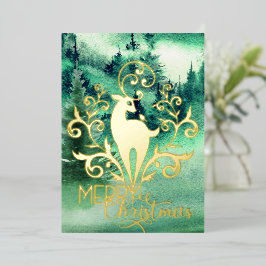 Tarjeta Festiva Con Relieve Metalizado Foto del bosque de Cerezos de Oro de Navidad