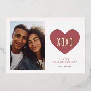 Tarjeta Festiva Con Relieve Metalizado Foto del corazón XOXO de San Valentín