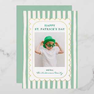 Tarjeta Festiva Con Relieve Metalizado Foto del día de San Patricio con rayas verdes mini
