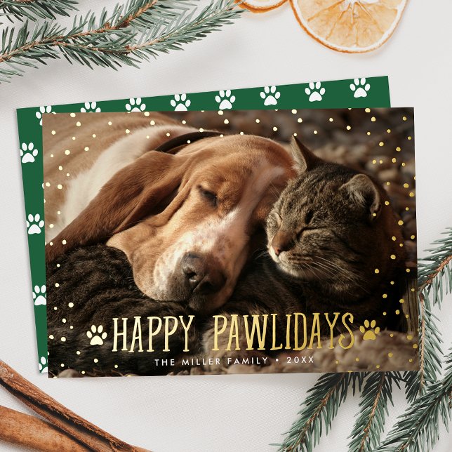 Tarjeta Festiva Con Relieve Metalizado Foto del Mascota Happy Pawlidays (Subido por el creador)