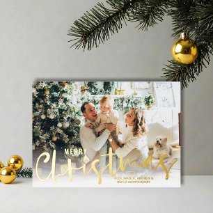 Tarjeta Festiva Con Relieve Metalizado Foto dorada de Navidad con leyenda