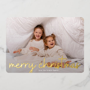 Tarjeta Festiva Con Relieve Metalizado Foto dorada moderna de Feliz Navidad