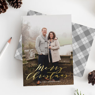 Tarjeta Festiva Con Relieve Metalizado Foto elegante a cuadros grises