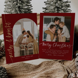 Tarjeta Festiva Con Relieve Metalizado Foto elegante de arco rojo familia Navidad