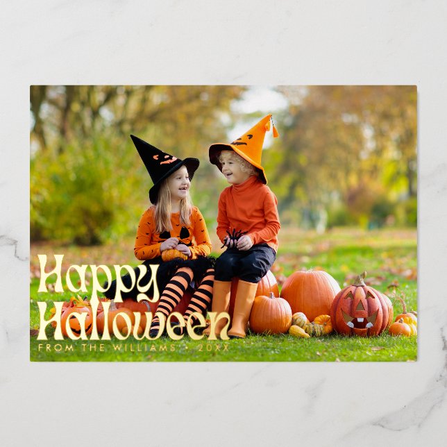 Tarjeta Festiva Con Relieve Metalizado Foto elegante de feliz Halloween (Anverso)
