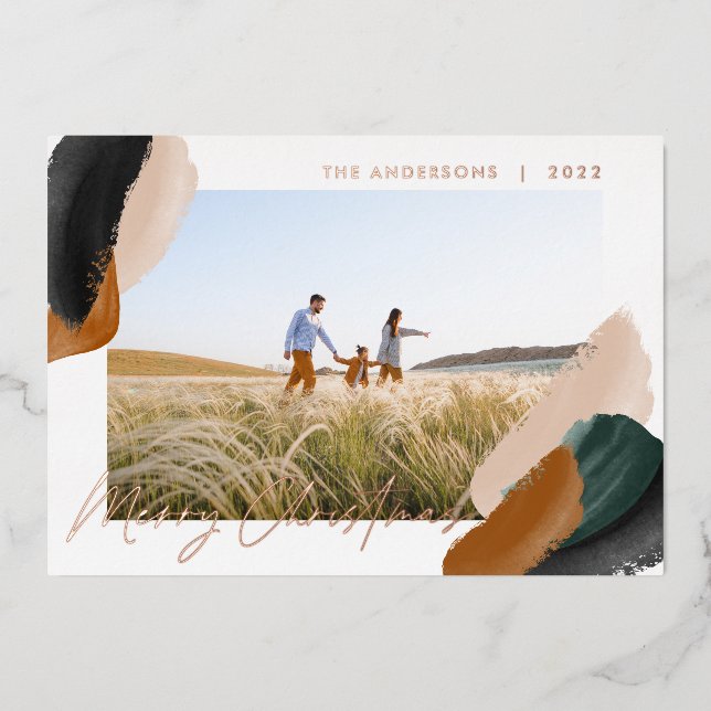 Tarjeta Festiva Con Relieve Metalizado Foto en acuarela minimalista moderna en terracota  (Anverso)