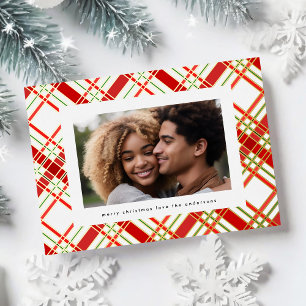Tarjeta Festiva Con Relieve Metalizado Foto enmarcada de Navidad a cuadros con incrustaci