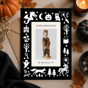 Tarjeta Festiva Con Relieve Metalizado Foto espeluznante de Halloween vintage