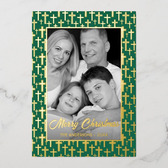 Tarjeta Festiva Con Relieve Metalizado Foto familiar | Convertir automáticamente la image (Anverso)