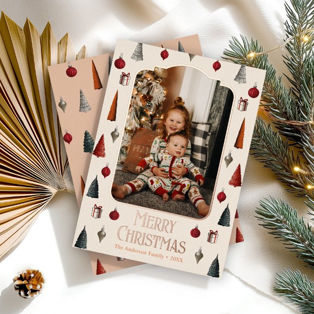 Tarjeta Festiva Con Relieve Metalizado Foto Familiar de Navidad Retro en Pastel (Subido por el creador)