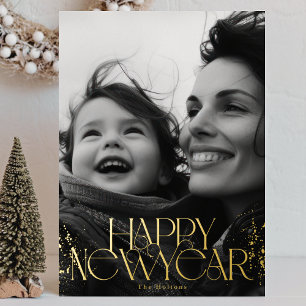 Tarjeta Festiva Con Relieve Metalizado Foto Feliz Año Nuevo 2027 en oro
