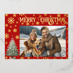 Tarjeta Festiva Con Relieve Metalizado Foto: Feliz Navidad en familia Gold