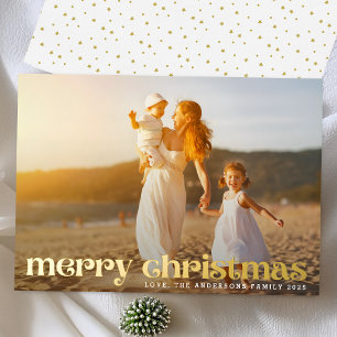 Tarjeta Festiva Con Relieve Metalizado Foto festiva de oro Feliz Navidad