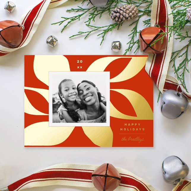 Tarjeta Festiva Con Relieve Metalizado Foto gráfica de Poinsettia, rojo y oro (Subido por el creador)