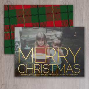 Tarjeta Festiva Con Relieve Metalizado Foto horizontal - Cuadro verde - Feliz Navidad