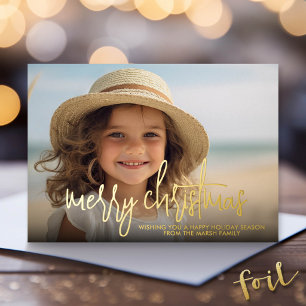 Tarjeta Festiva Con Relieve Metalizado Foto horizontal Feliz Navidad - verde dorado