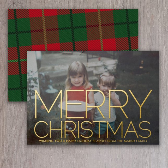 Tarjeta Festiva Con Relieve Metalizado Foto horizontal - Green Plaid - Feliz Navidad (Subido por el creador)
