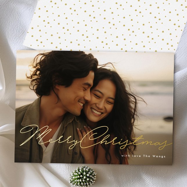 Tarjeta Festiva Con Relieve Metalizado Foto manuscrita con predisposición de oro navideño (Subido por el creador)