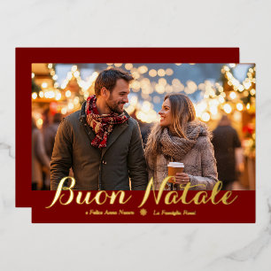 Tarjeta Festiva Con Relieve Metalizado Foto manuscrita de Natale e Felice Anno Nuovo