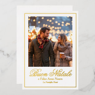 Tarjeta Festiva Con Relieve Metalizado Foto manuscrita de Natale e Felice Anno Nuovo