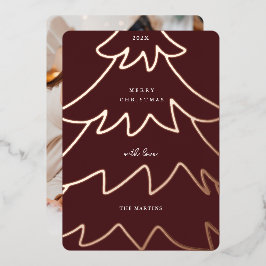 Tarjeta Festiva Con Relieve Metalizado Foto minimalista de árbol de Navidad con lámina de