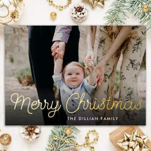 Tarjeta Festiva Con Relieve Metalizado Foto minimalista horizontal de Navidad rústica