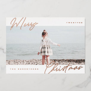 Tarjeta Festiva Con Relieve Metalizado Foto Minimalista moderna de Feliz Navidad