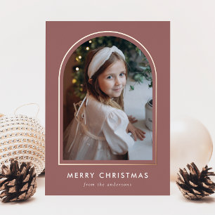 Tarjeta Festiva Con Relieve Metalizado Foto moderna de arco de rosa polvorienta de Navida
