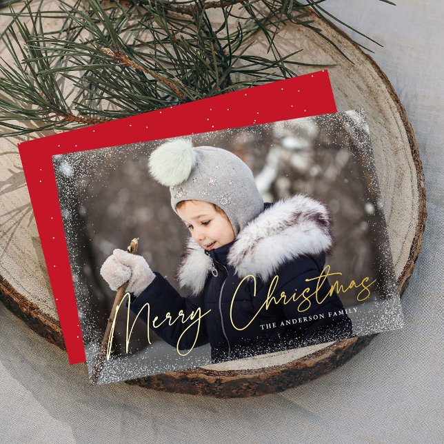 Tarjeta Festiva Con Relieve Metalizado Foto moderna de escritura navideña de merry (Subido por el creador)