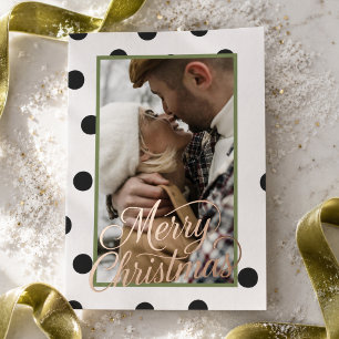 Tarjeta Festiva Con Relieve Metalizado Foto moderna de Feliz Navidad con lunares