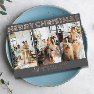 Tarjeta Festiva Con Relieve Metalizado Foto moderna de Gris navideño