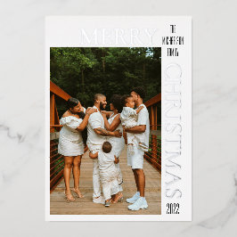 Tarjeta Festiva Con Relieve Metalizado Foto moderna de Navidad feliz púrpura