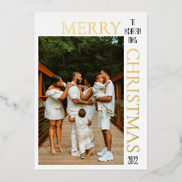 Tarjeta Festiva Con Relieve Metalizado Foto moderna de Navidad roja alegre