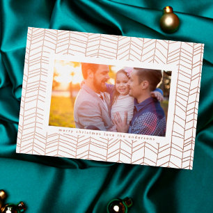 Tarjeta Festiva Con Relieve Metalizado Foto moderna de rayas de Navidad en oro rosa prens