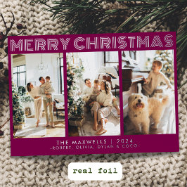 Tarjeta Festiva Con Relieve Metalizado Foto moderna de vino de Navidad de Feliz