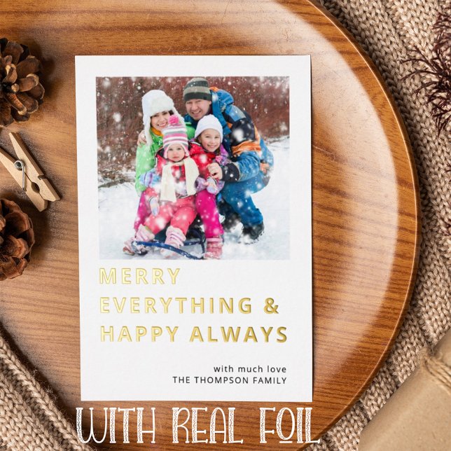 Tarjeta Festiva Con Relieve Metalizado Foto moderna Merry Everything Happy Always (Subido por el creador)