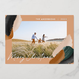 Tarjeta Festiva Con Relieve Metalizado Foto moderna minimalista en acuarela de terracota