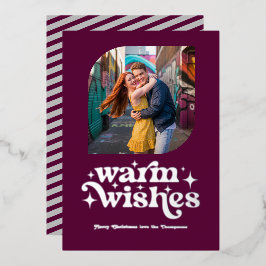 Tarjeta Festiva Con Relieve Metalizado Foto moderna retro de Navidad en morado y plata de