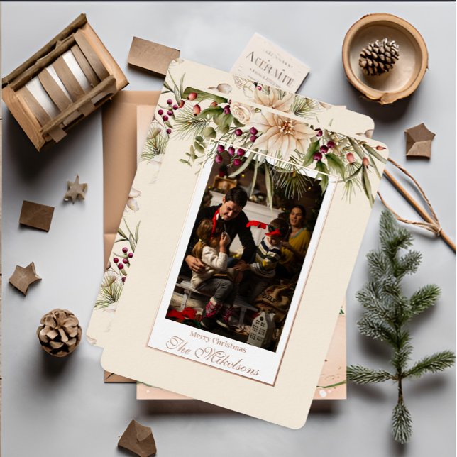 Tarjeta Festiva Con Relieve Metalizado Foto: Navidades botánicos de acuarela rusa (Subido por el creador)