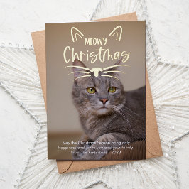 Tarjeta Festiva Con Relieve Metalizado Foto Navideña Adorable de Gatos