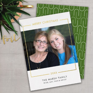 Tarjeta Festiva Con Relieve Metalizado Foto navideña de Feliz Horizontal - Borde dorado