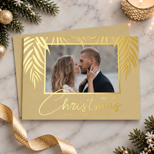 Tarjeta Festiva Con Relieve Metalizado Foto Navideña Temática Feliz Navidad