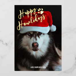 Tarjeta Festiva Con Relieve Metalizado Foto personalizada de Happy Howlidays