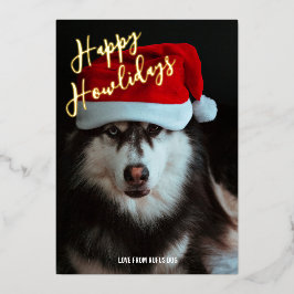 Tarjeta Festiva Con Relieve Metalizado Foto personalizada de Happy Howlidays