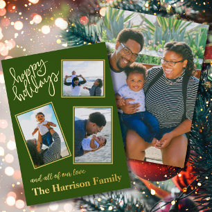 Tarjeta Festiva Con Relieve Metalizado Foto Personalizada de la Familia Felices Fiestas c
