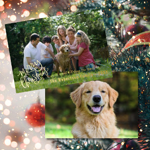 Tarjeta Festiva Con Relieve Metalizado Foto personalizada de la familia navideña Merry