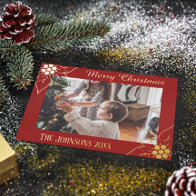 Foto personalizada de Navidad alegre rústica roja