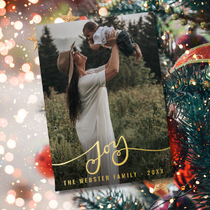 Tarjeta Festiva Con Relieve Metalizado Foto personalizada de Navidad de la familia con lá