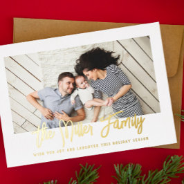 Tarjeta Festiva Con Relieve Metalizado Foto personalizada de nombre de familia